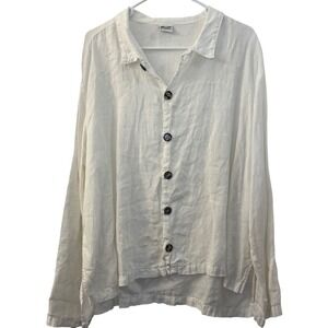 CP Shades Sausalito White 100% Linen Button Up Shirt Womens Large Relaxed Fit
